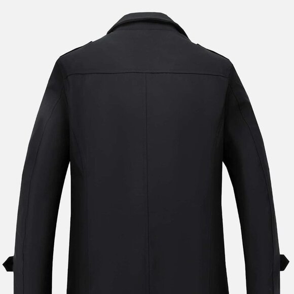 Black Preppy Mens Slant Pockets Button Up Trench Coat - Picture 3 of 7